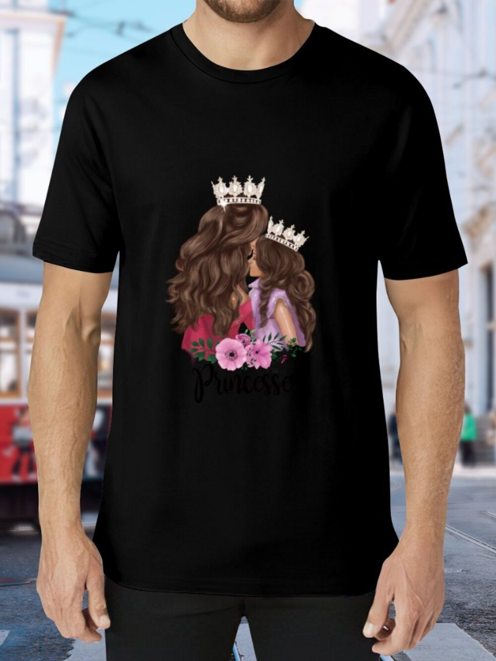 Mother & Daughter Princess Graphic Tee - Black